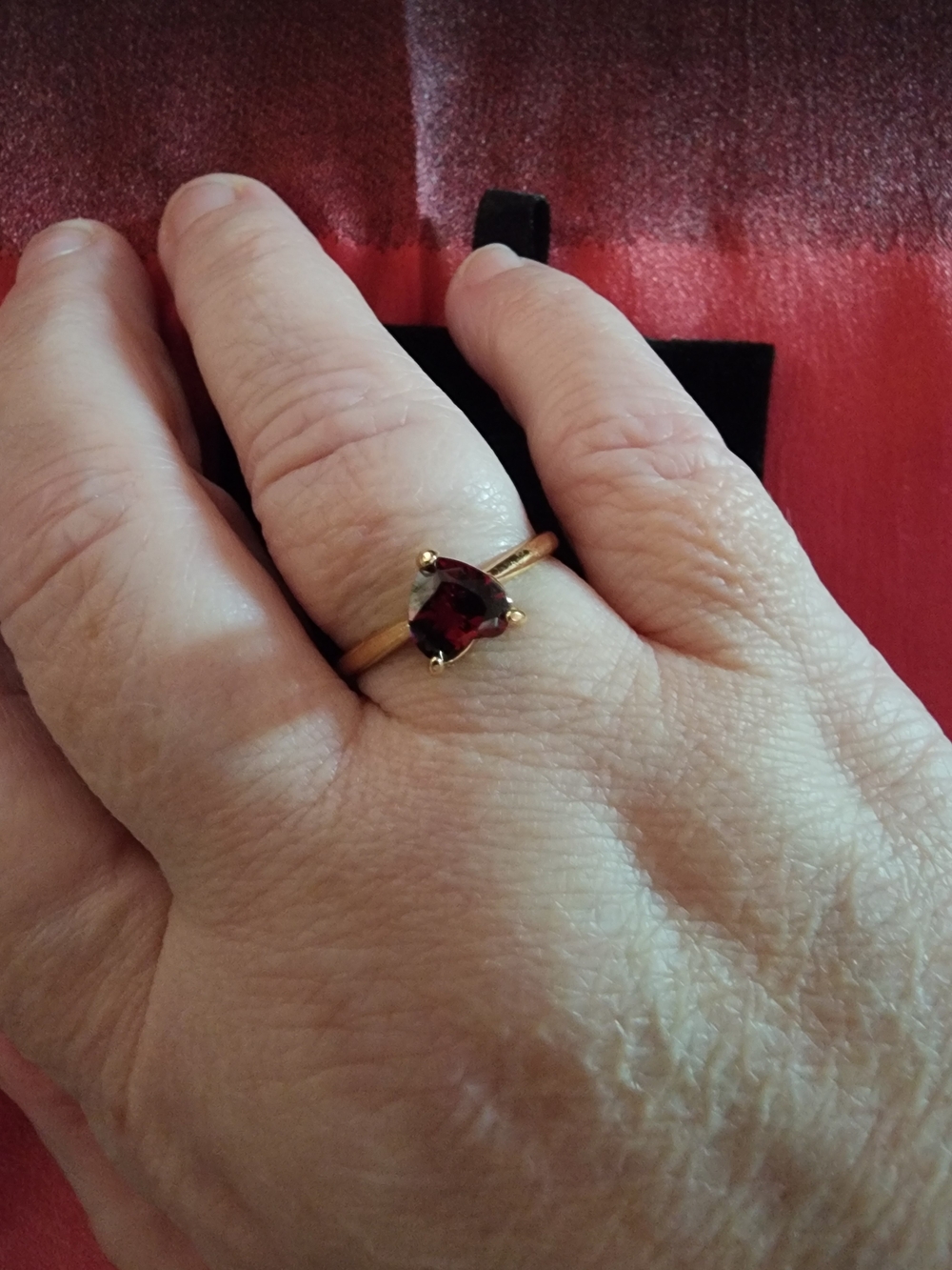 Gold Ring with Deep Red Heart Gemstone - Women's Jewelry